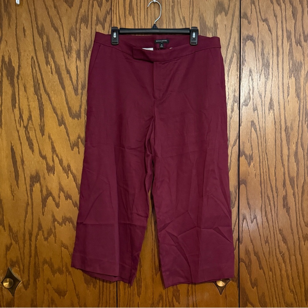 Banana Republic Burgundy Wide Leg Crop Pants Size 14 Career Trouser